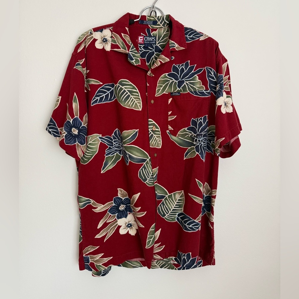 VINTAGE Chaps RL Hawaiian Short Sleeve Button Down Shirt sz L
